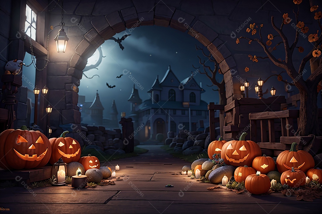 Fundo de borda de Halloween em estilo de animação 3D