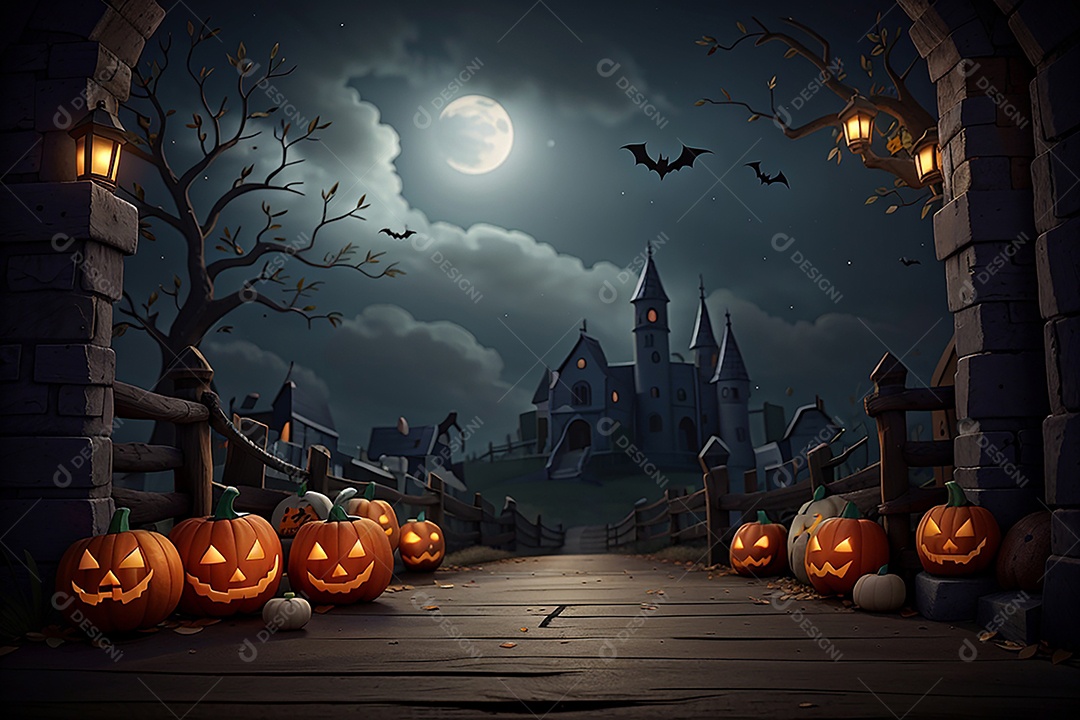Fundo de borda de Halloween em estilo de animação 3D