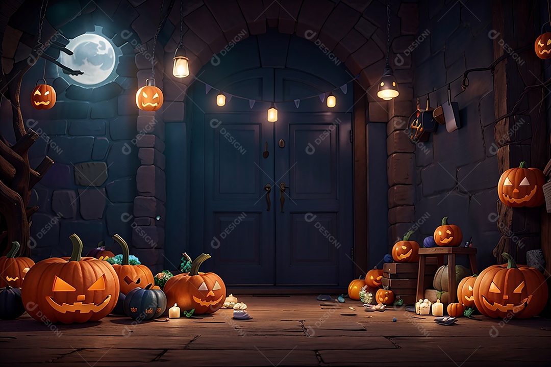 Fundo de borda de Halloween em estilo de animação 3D