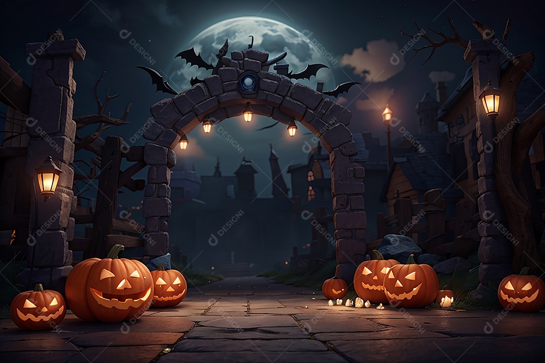 Fundo de borda de Halloween em estilo de animação 3D