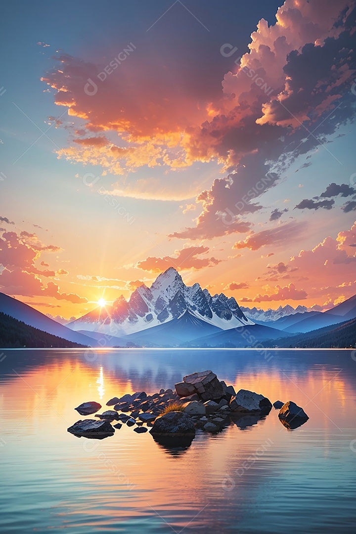 Fundo do pôr do sol da montanha do lago