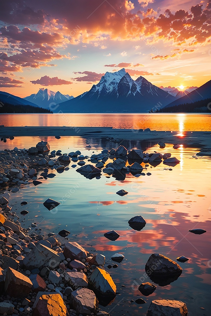 Fundo do pôr do sol da montanha do lago