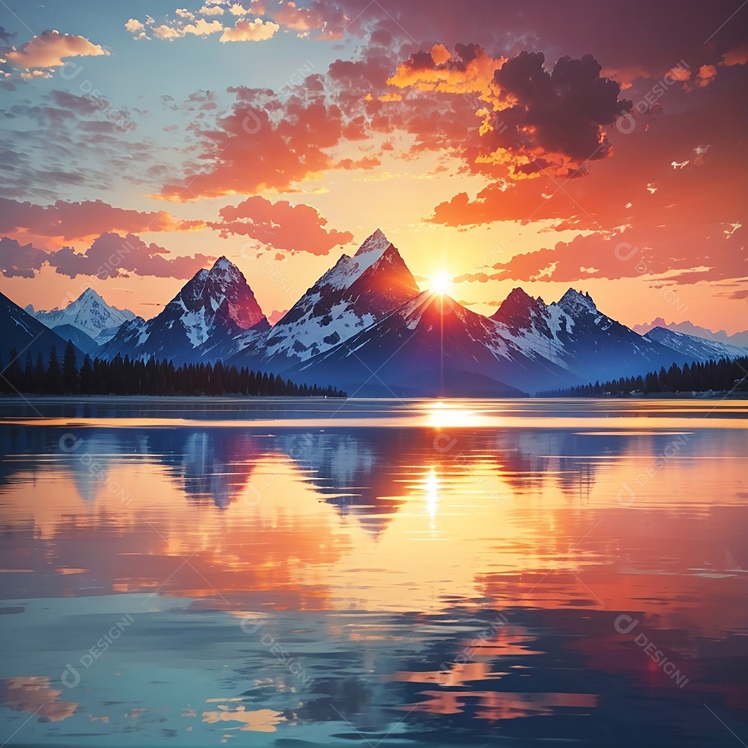 Fundo do pôr do sol da montanha do lago