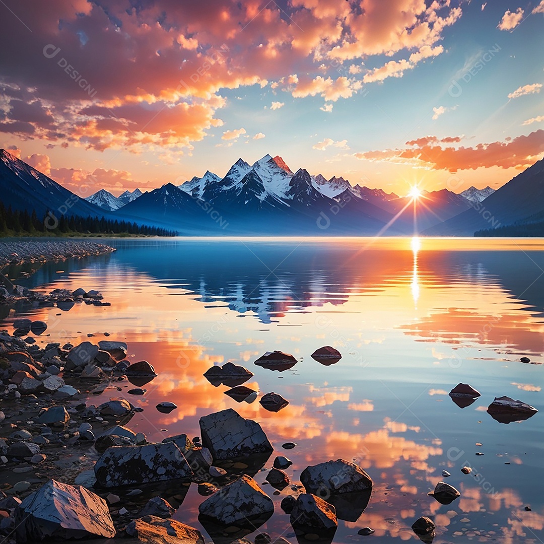 Fundo do pôr do sol da montanha do lago