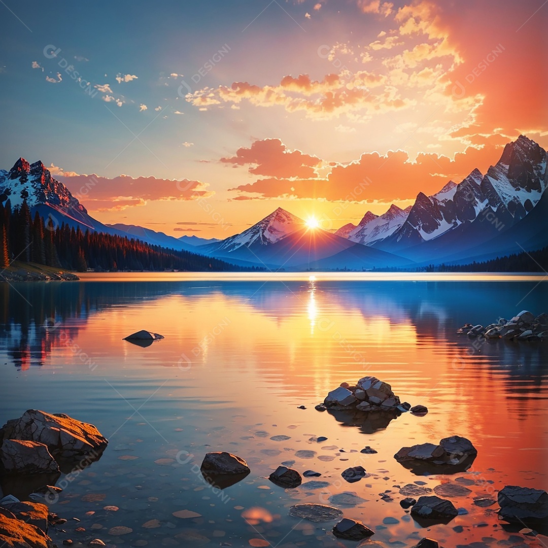 Fundo do pôr do sol da montanha do lago