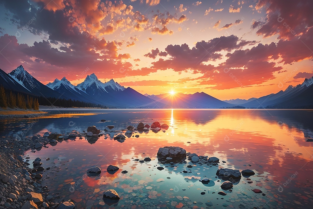 Fundo do pôr do sol da montanha do lago