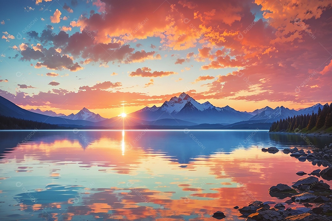 Fundo do pôr do sol da montanha do lago