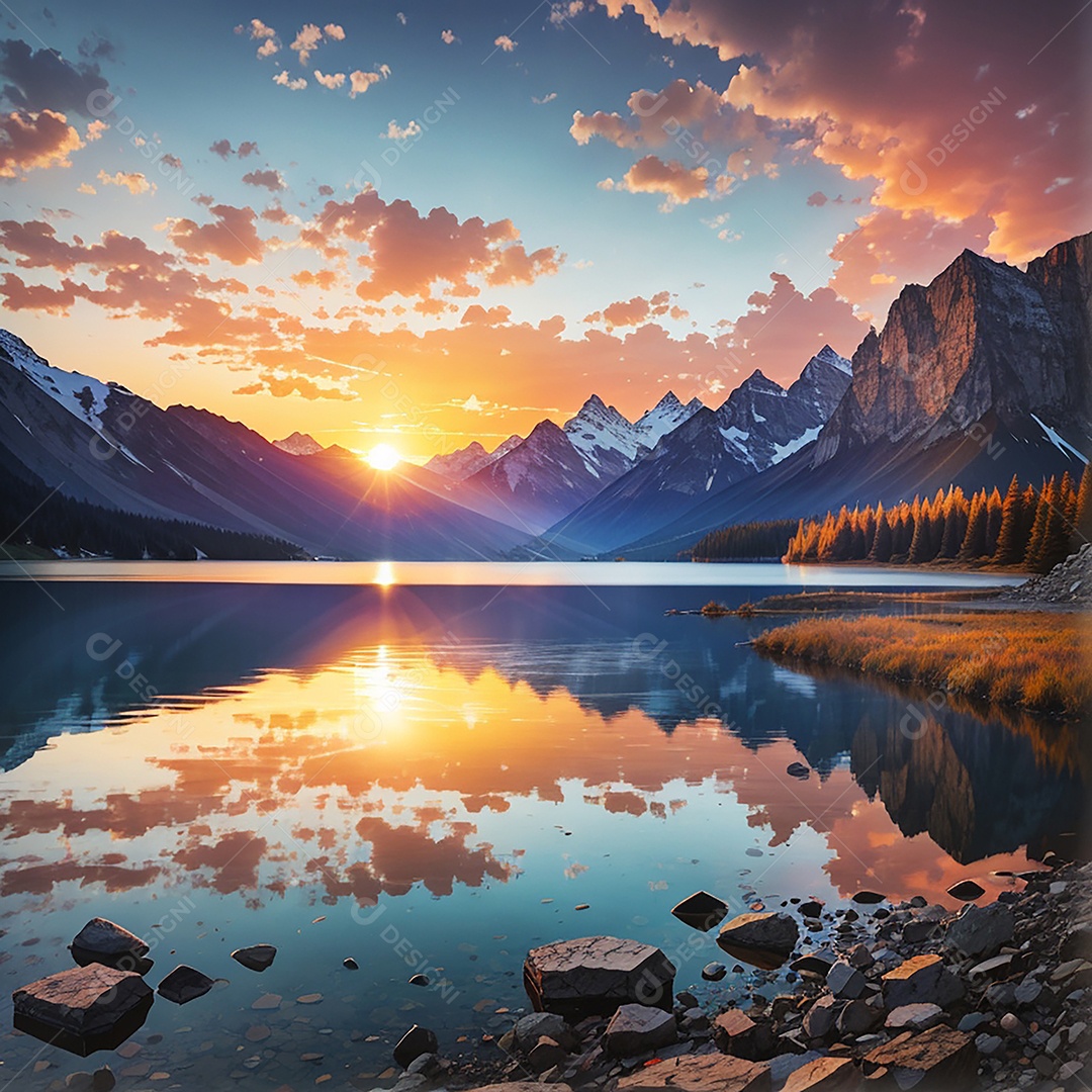 Fundo do pôr do sol da montanha do lago