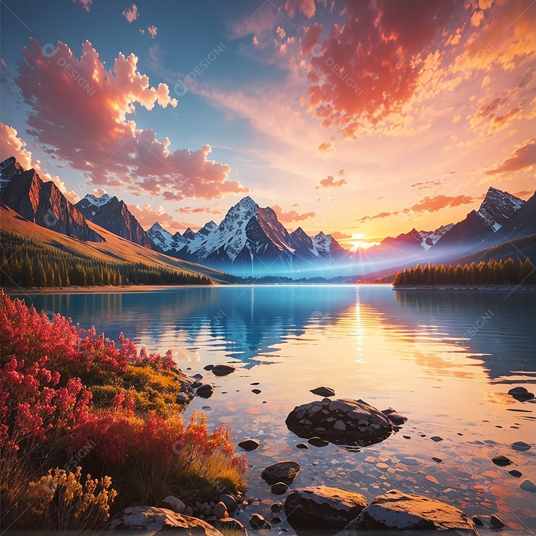 Fundo do pôr do sol da montanha do lago