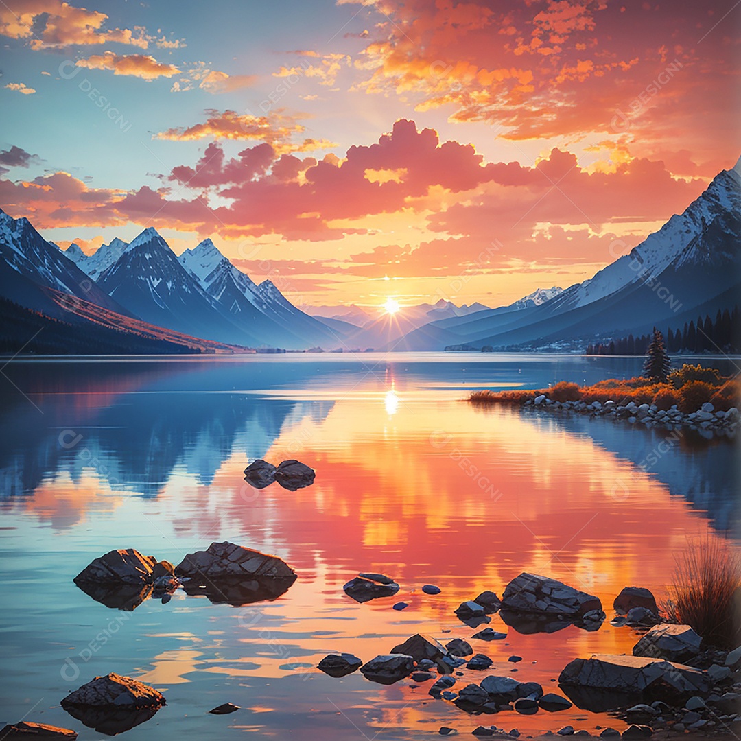 Fundo do pôr do sol da montanha do lago