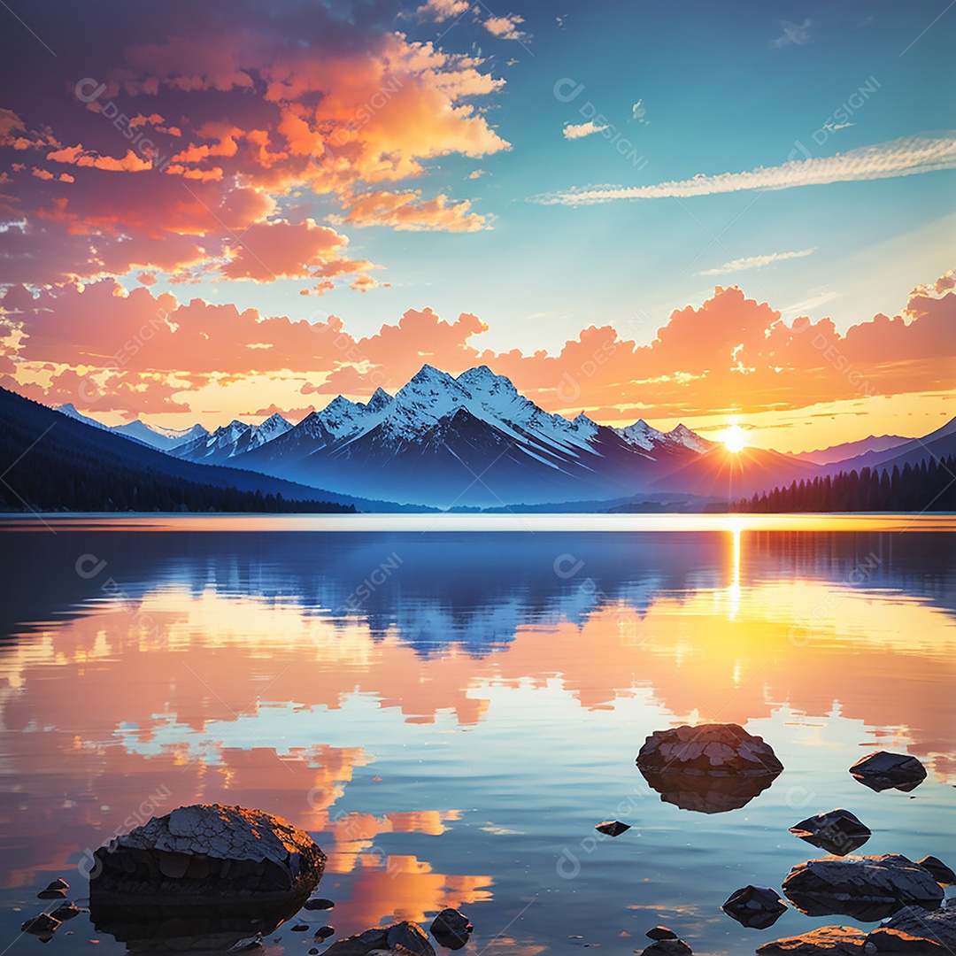 Fundo do pôr do sol da montanha do lago