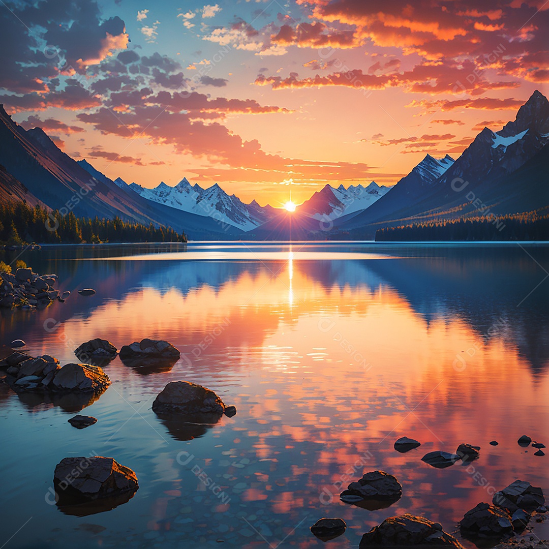 Fundo do pôr do sol da montanha do lago