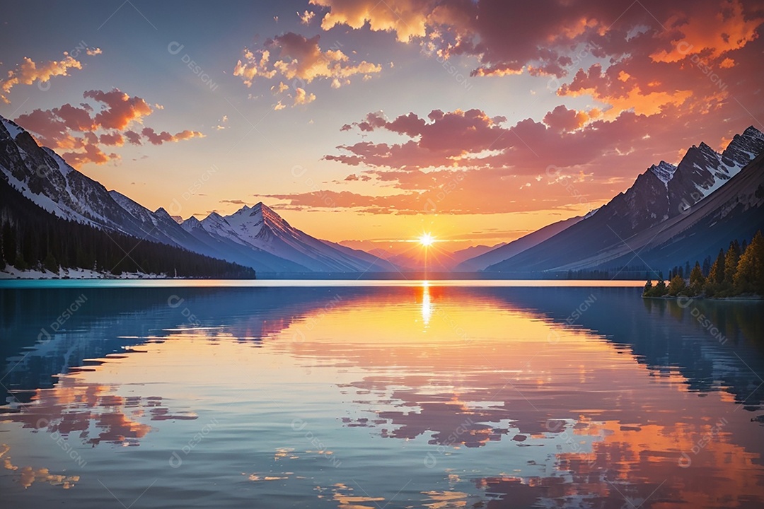 Fundo do pôr do sol da montanha do lago