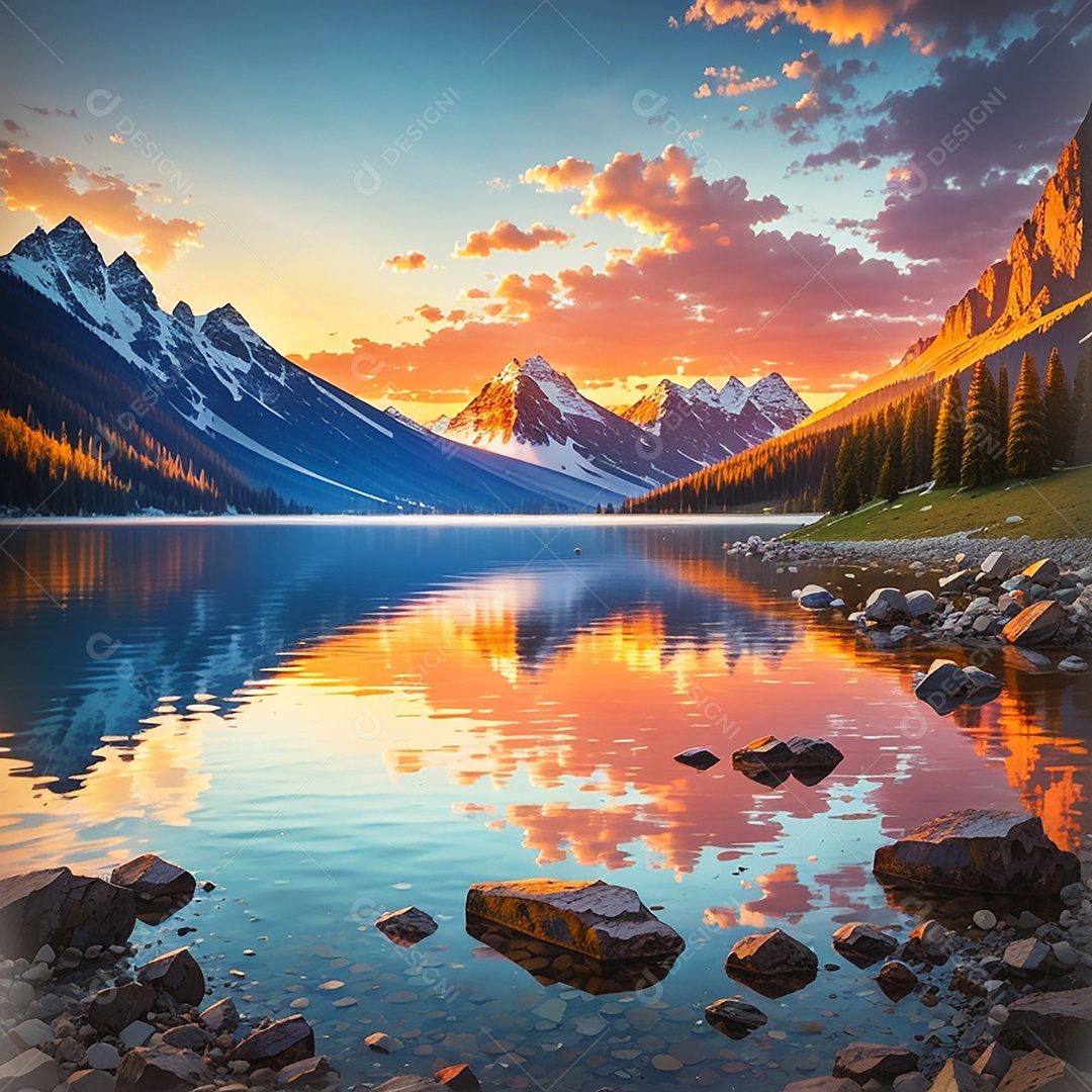 Fundo do pôr do sol da montanha do lago