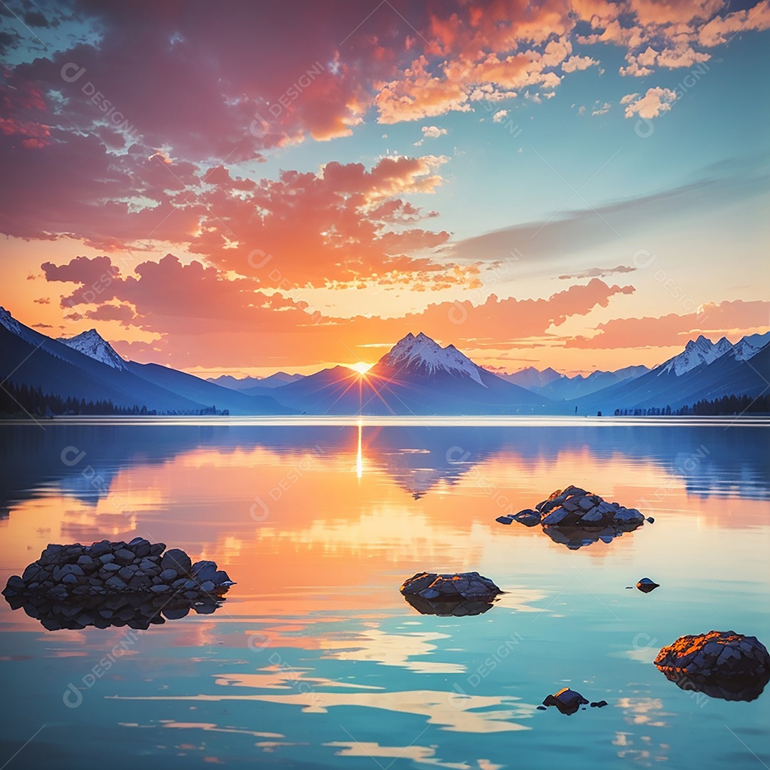 Fundo do pôr do sol da montanha do lago