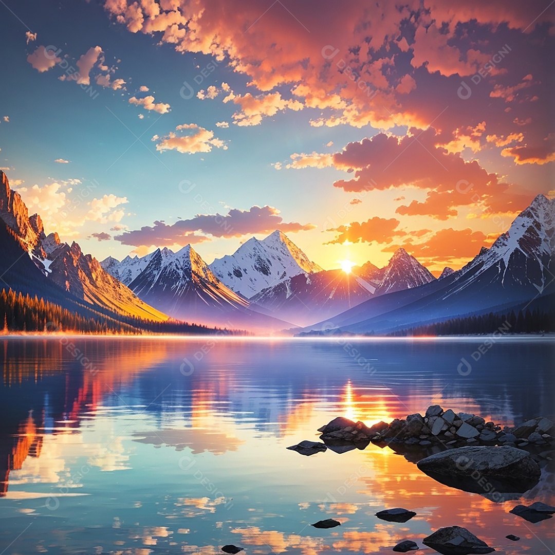 Fundo do pôr do sol da montanha do lago