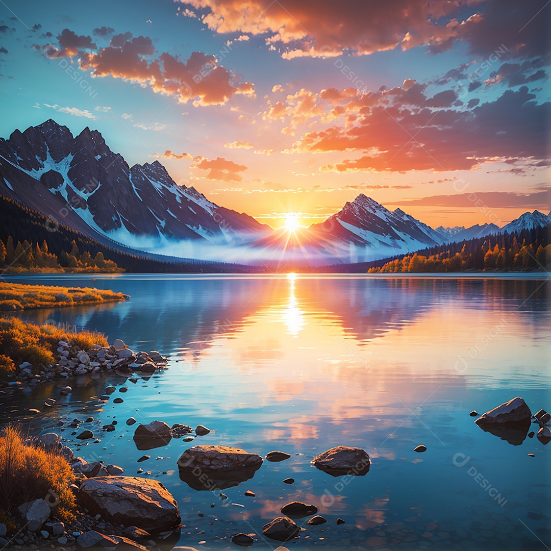 Fundo do pôr do sol da montanha do lago