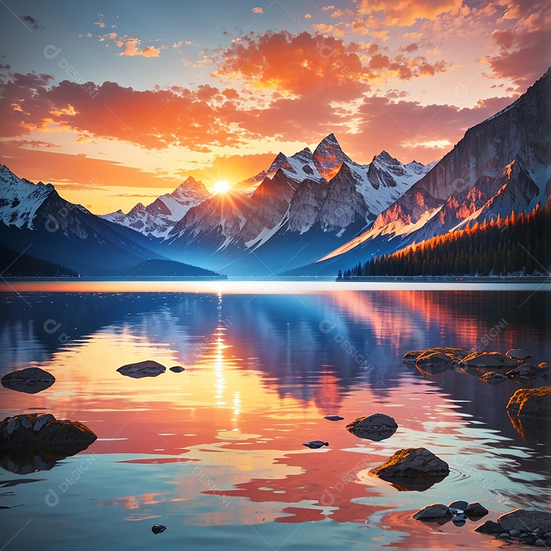 Fundo do pôr do sol da montanha do lago