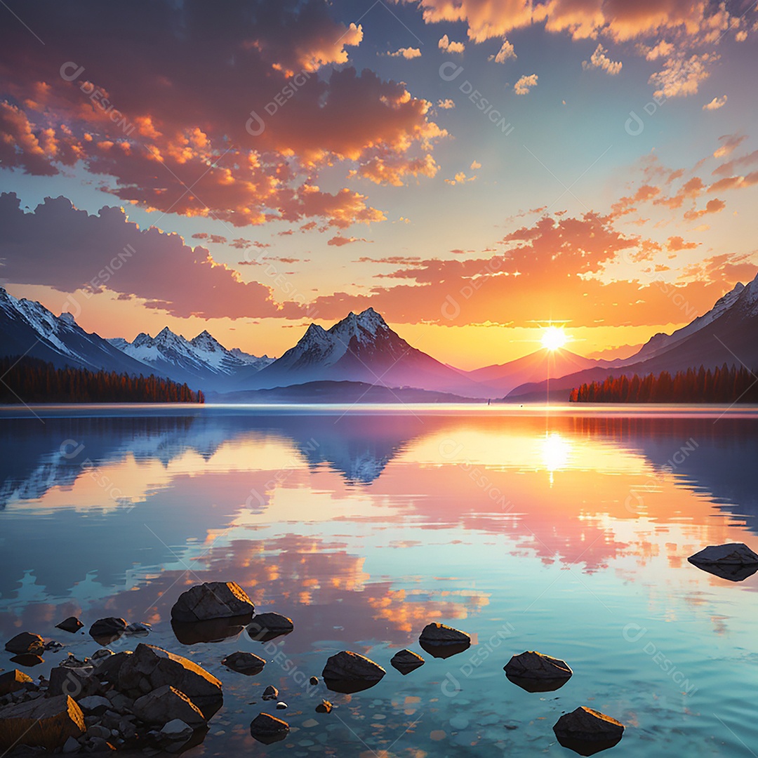 Fundo do pôr do sol da montanha do lago