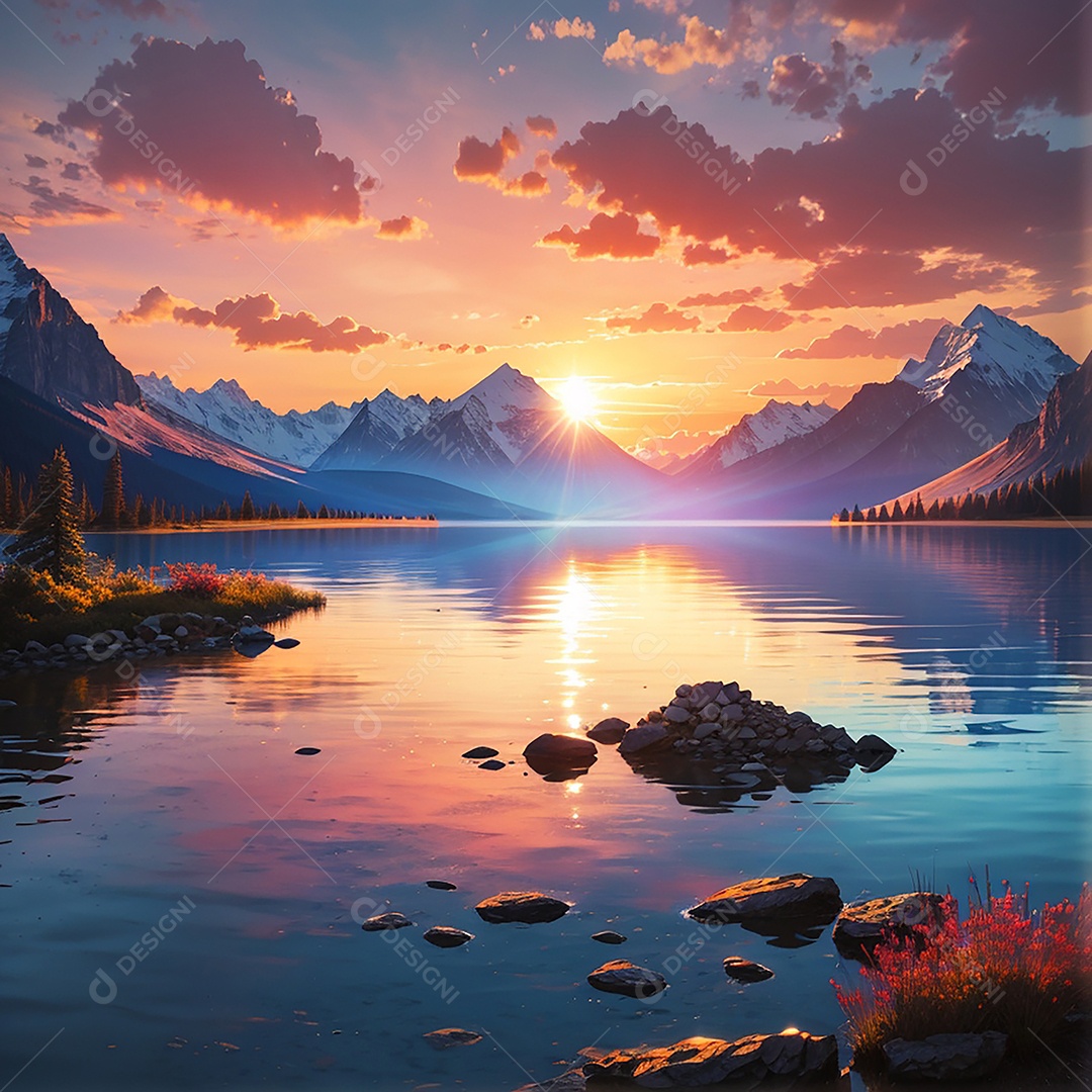 Fundo do pôr do sol da montanha do lago