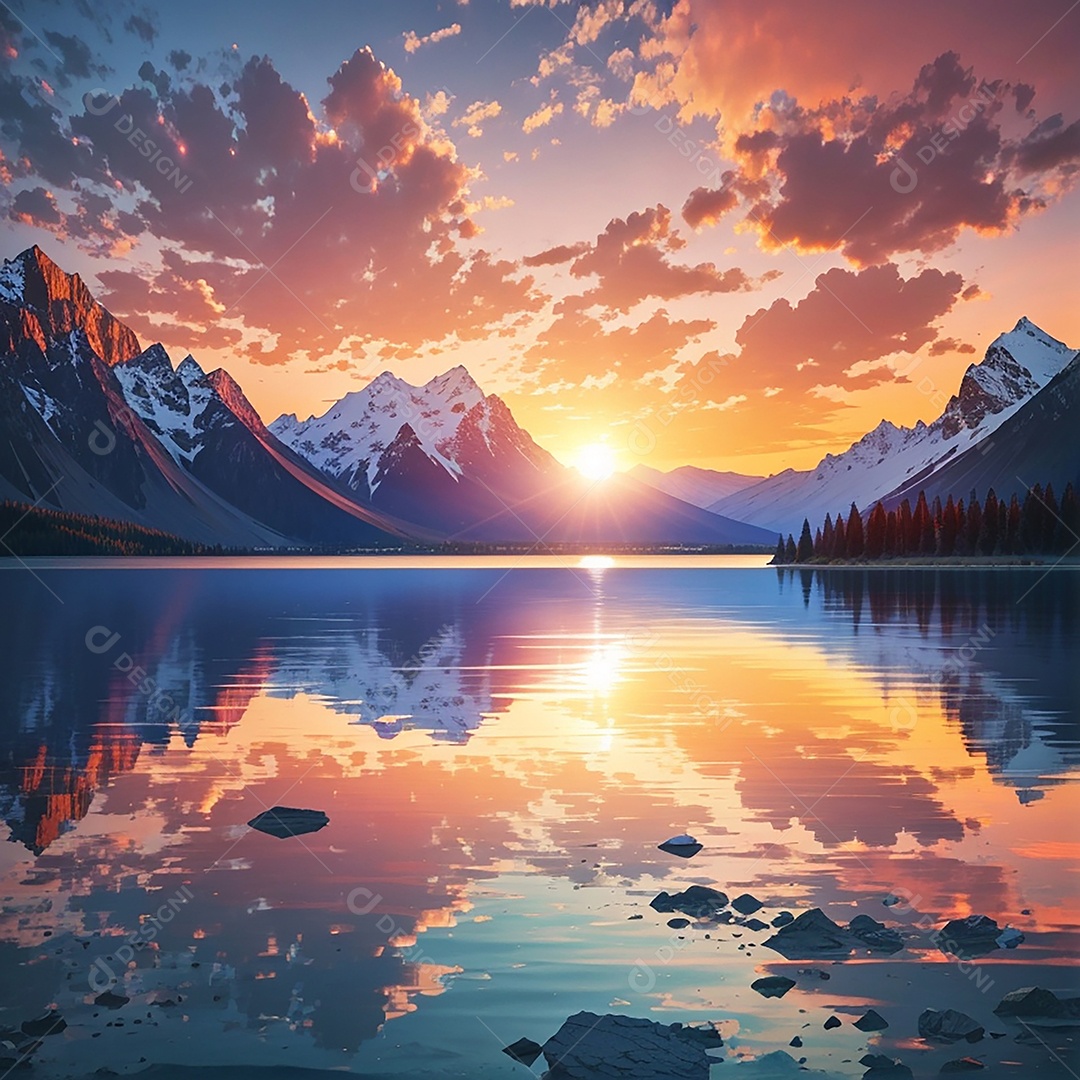 Fundo do pôr do sol da montanha do lago