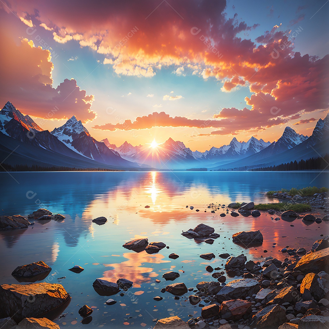 Fundo do pôr do sol da montanha do lago