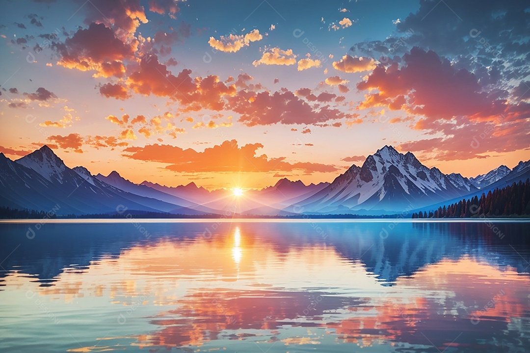 Fundo do pôr do sol da montanha do lago