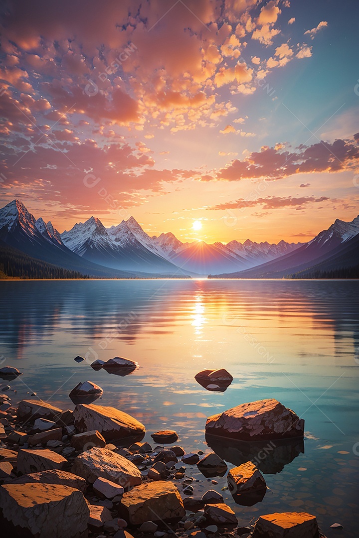 Fundo do pôr do sol da montanha do lago