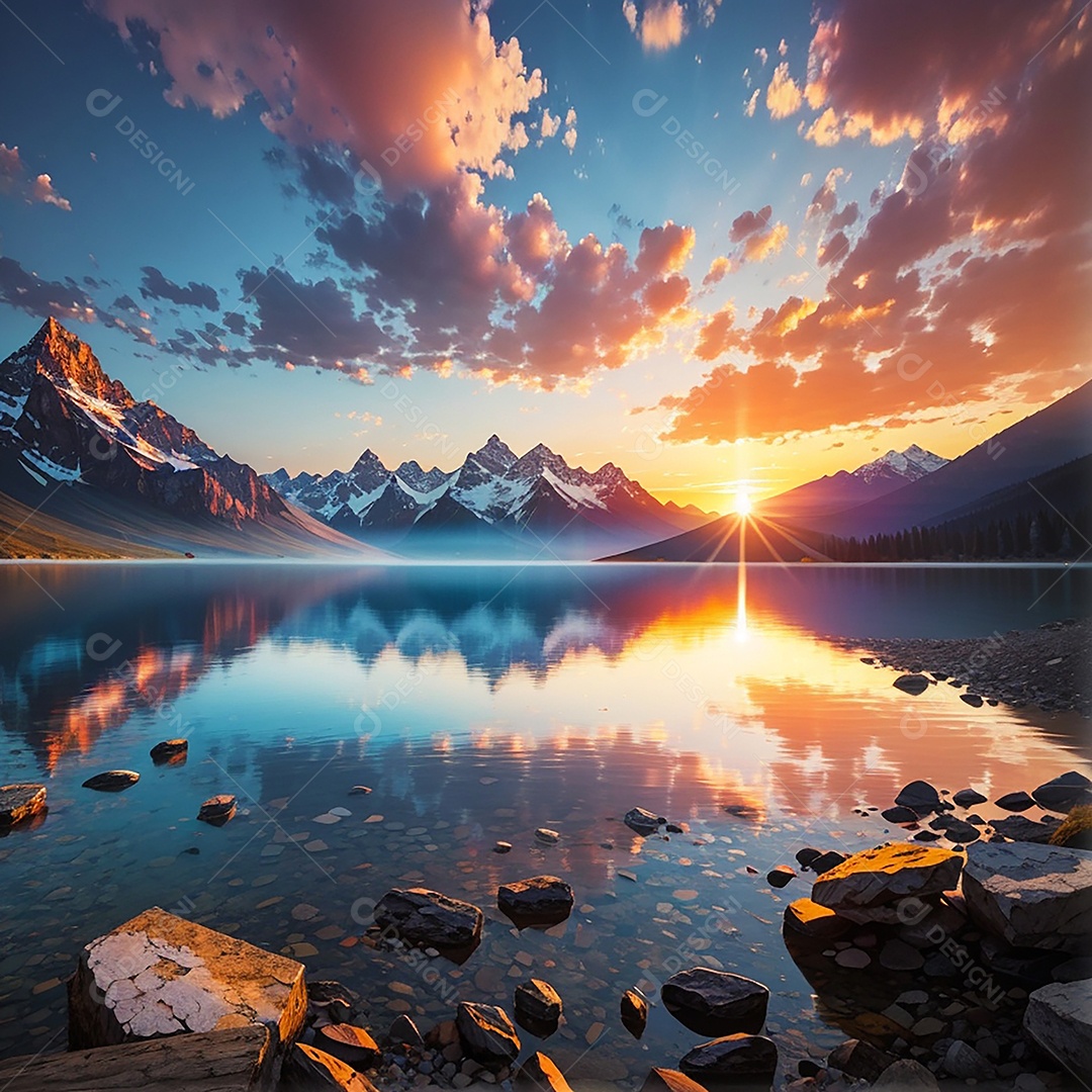 Fundo do pôr do sol da montanha do lago