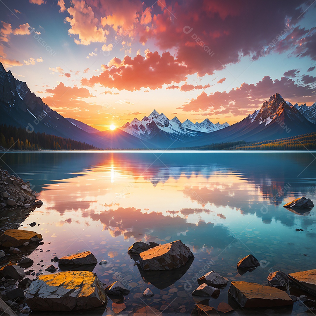 Fundo do pôr do sol da montanha do lago