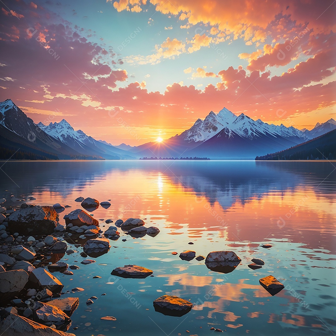 Fundo do pôr do sol da montanha do lago