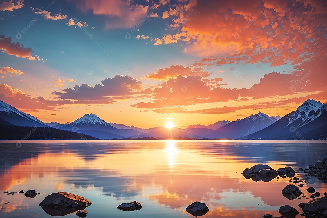 Fundo do pôr do sol da montanha do lag