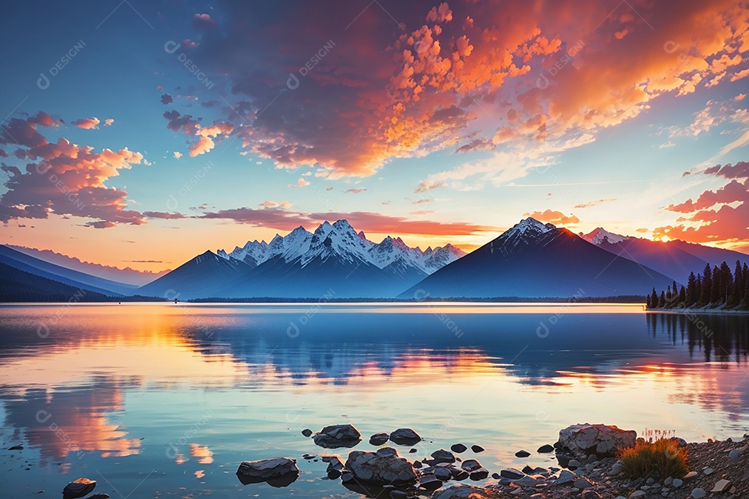 Fundo do pôr do sol da montanha do lago