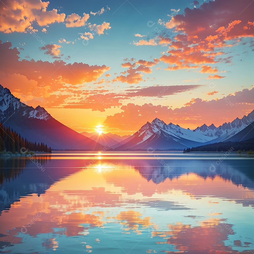 Fundo do pôr do sol da montanha do lago