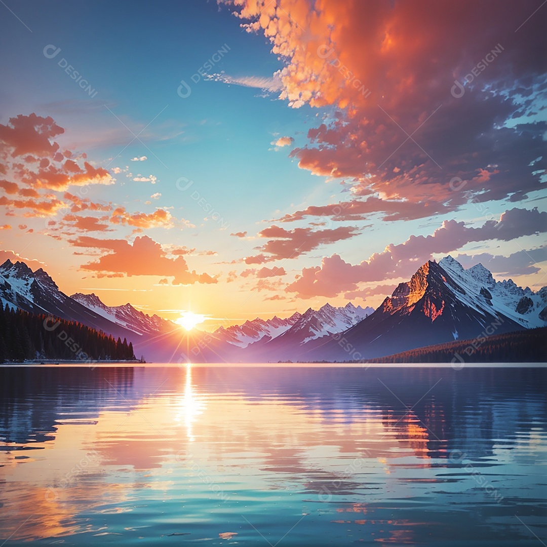 Fundo do pôr do sol da montanha do lago