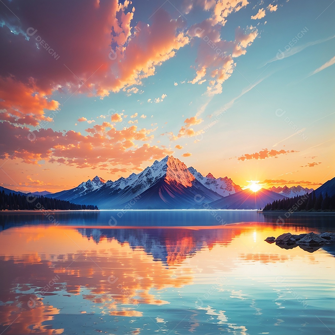 Fundo do pôr do sol da montanha do lago