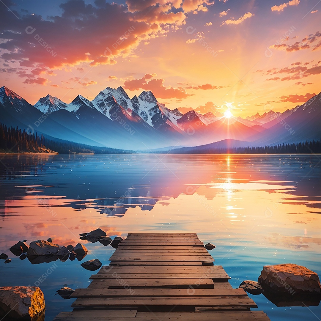 Fundo do pôr do sol da montanha do lago