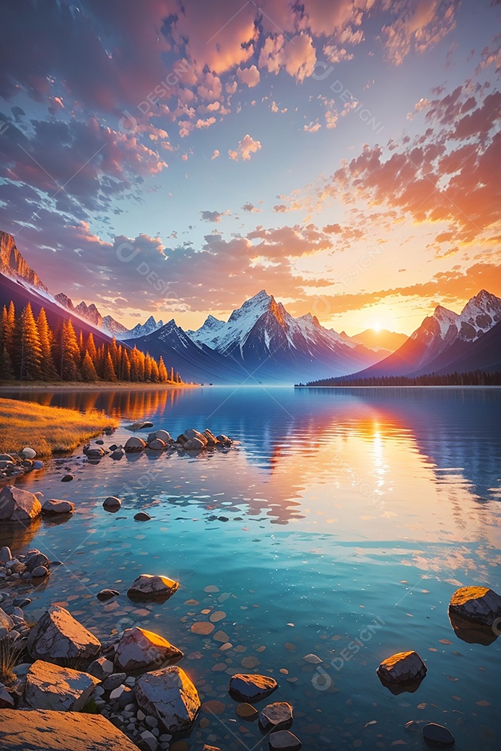 Fundo do pôr do sol da montanha do lago