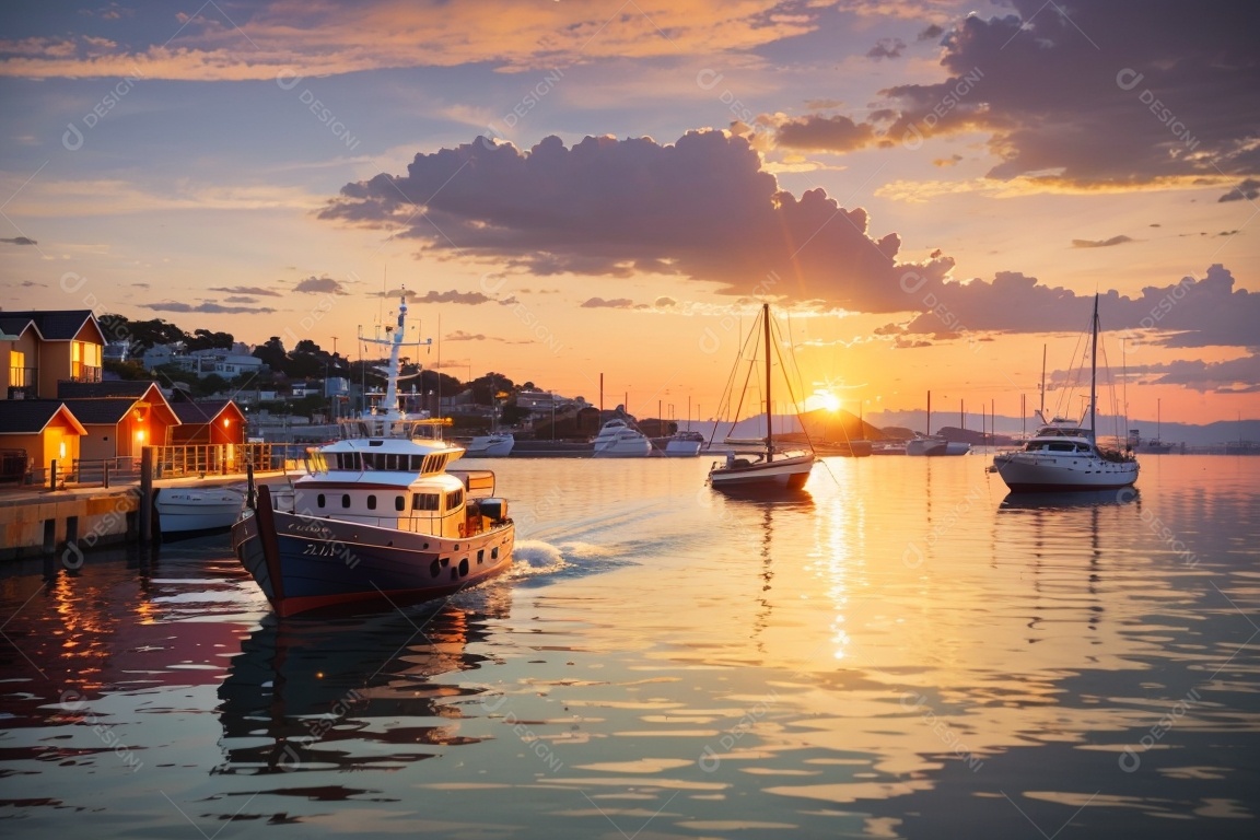 Fundo do pôr do sol do porto de barco