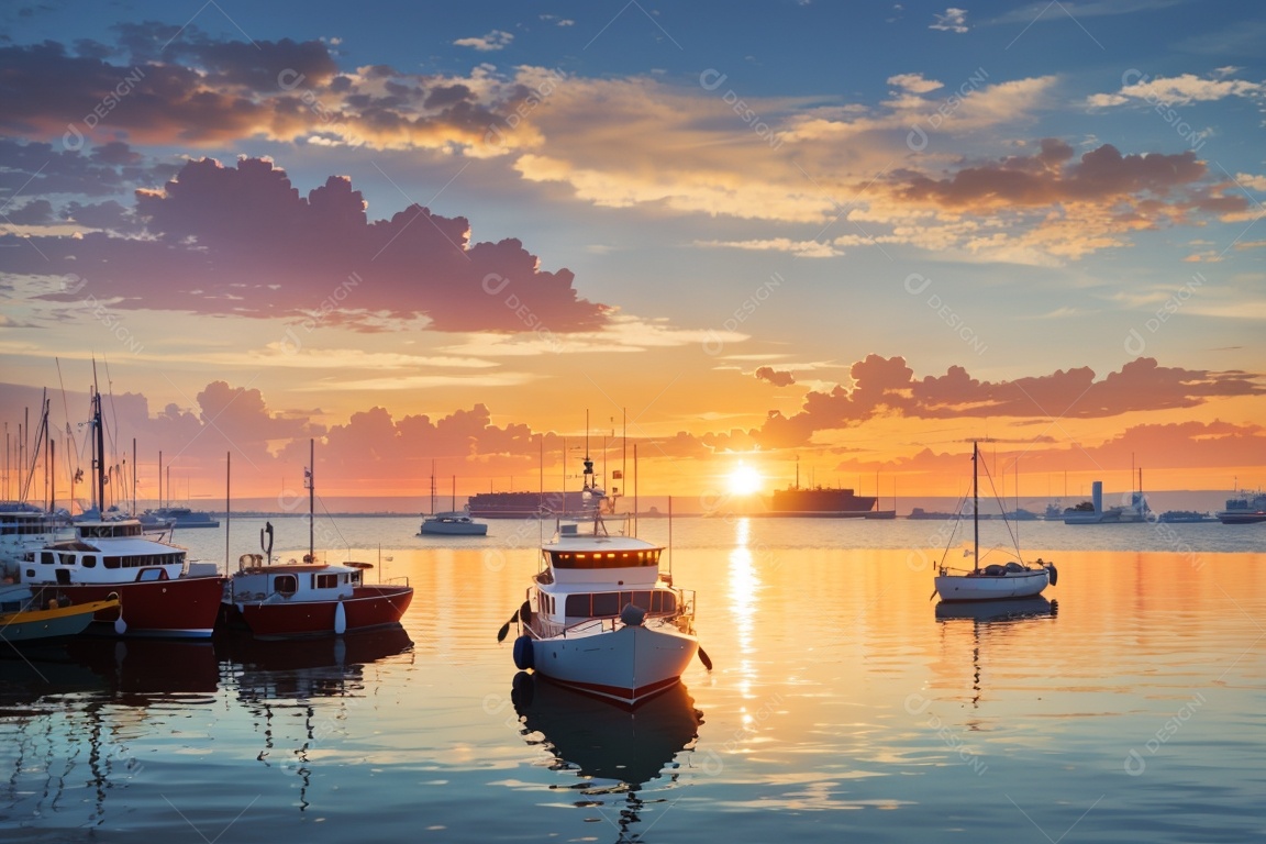 Fundo do pôr do sol do porto de barco