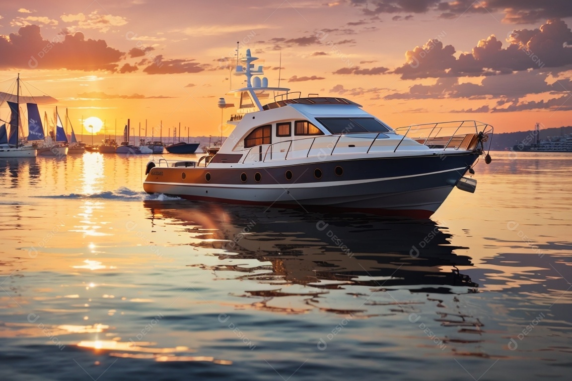 Fundo do pôr do sol do porto de barco