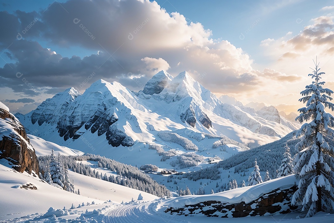 Fundo do pôr do sol da montanha de inverno