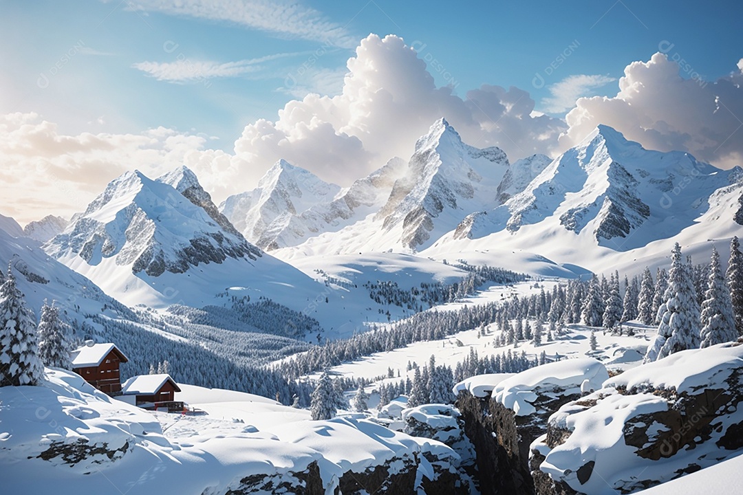 Fundo do pôr do sol da montanha de inverno