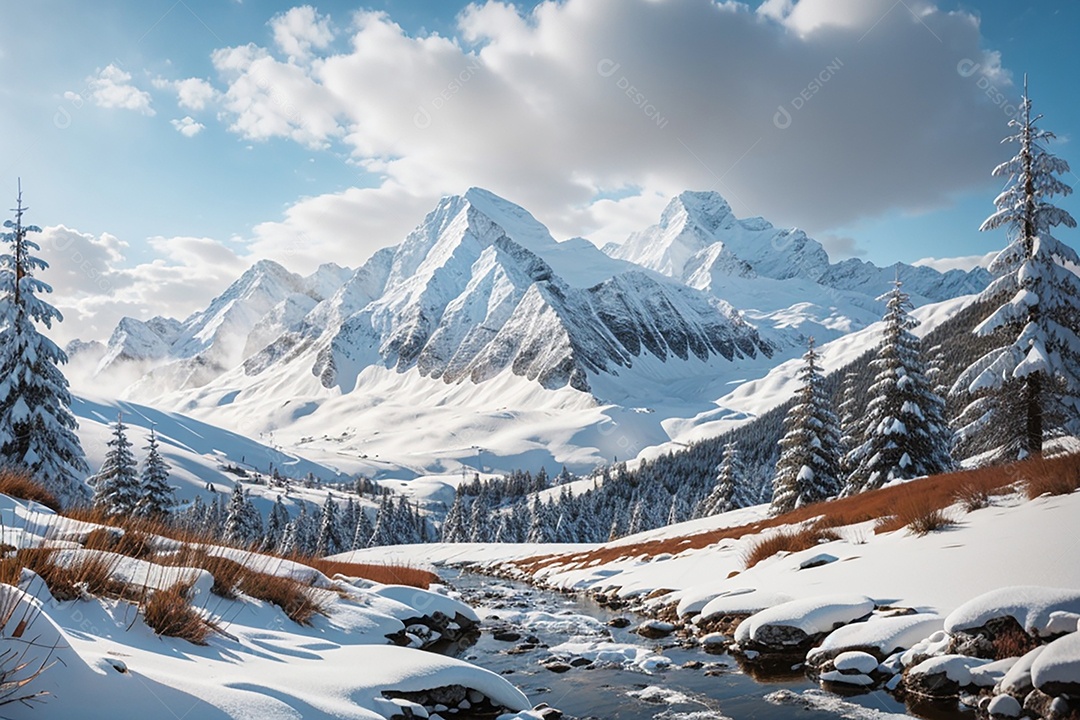 Fundo do pôr do sol da montanha de inverno