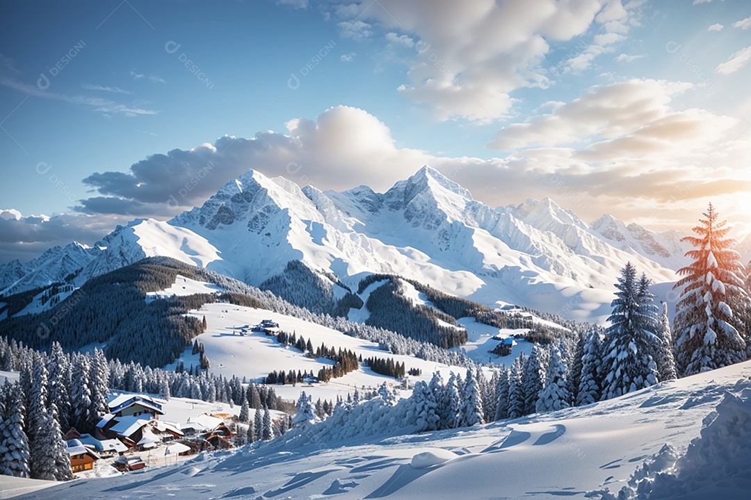 Fundo do pôr do sol da montanha de inverno