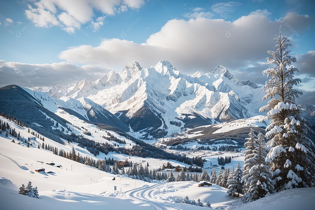 Fundo do pôr do sol da montanha de inverno