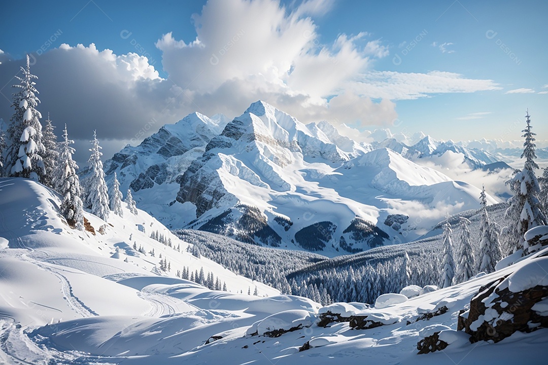 Fundo do pôr do sol da montanha de inverno