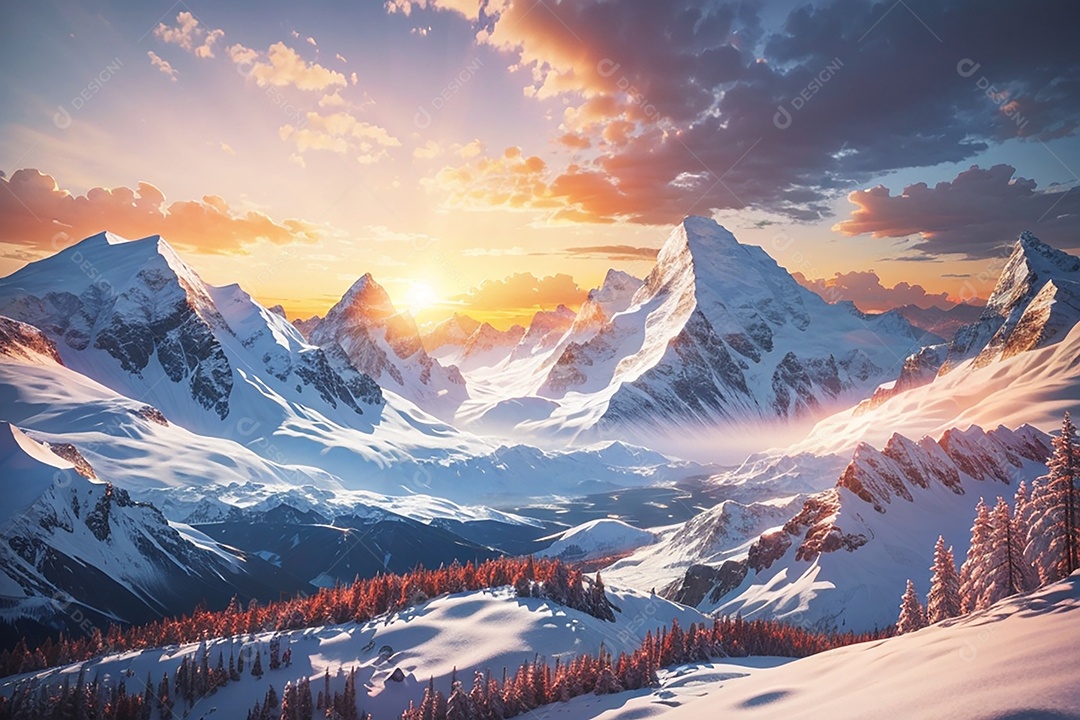 Fundo do pôr do sol da montanha de inverno