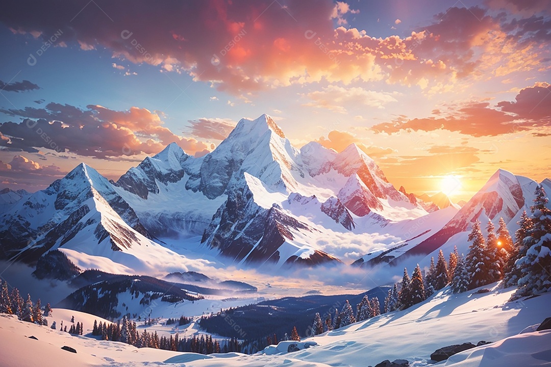 Fundo do pôr do sol da montanha de inverno