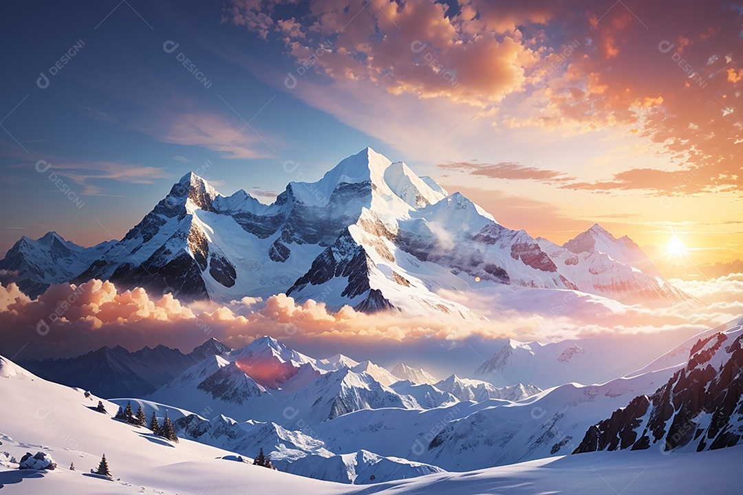 Fundo do pôr do sol da montanha de inverno